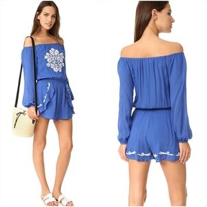 Lovers+Friends Carmella Romper White Embroidery Design Periwinkle SZ XS